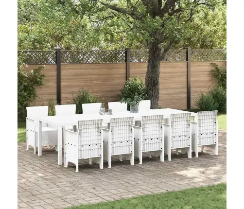 Dārza Ēdamgalds 11 Pcs Balts Liela Rattan Un Tērauds Vidaxl