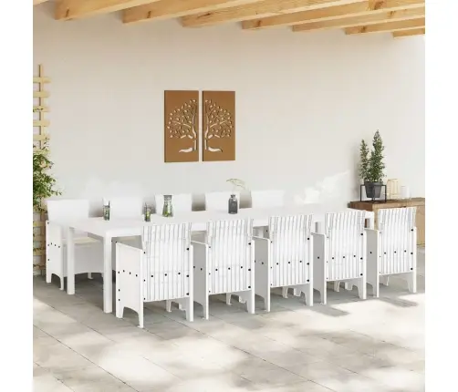 Dārza Ēdamgalds 11 Pcs Balts 10 Personu Poli Rattan Un Tērauds Vidaxl