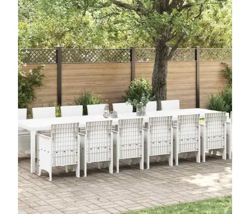 Dārza Ēdamgalds 15 Pcs Balts 14 Sēdvietu Rotangpalma & Metāls Vidaxl