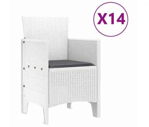 Dārza Ēdamistabas Komplekts 15 Pcs Balts Liels Rotangpalma Vidaxl