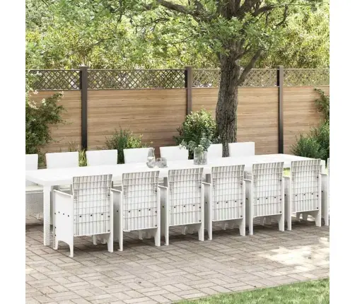 Dārza Galds 15 Pcs Balts Liels Mākslīgā Rotangpalma & Tērauds Vidaxl