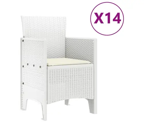 Dārza Galds 15 Pcs Balts Liels Mākslīgā Rotangpalma & Tērauds Vidaxl