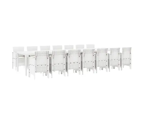 Dārza Galds 15 Pcs Balts Liels Mākslīgā Rotangpalma & Tērauds Vidaxl