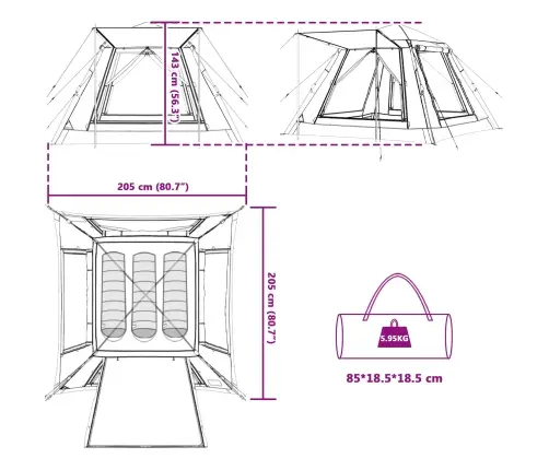 Instant Telts Ar Lietussargu 3-Personām Ar Ātru Atbrīvošanu Vidaxl