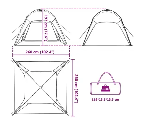 Momentāna Telts Pelēka 260 X 260 X 185 Cm Tērauds Vidaxl