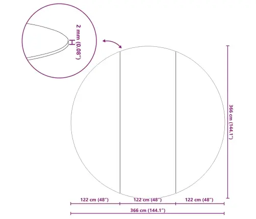 Baseina Grīdas Audums, Melns, Ø 366 Cm, Neausts Audums, Apaļš Vidaxl