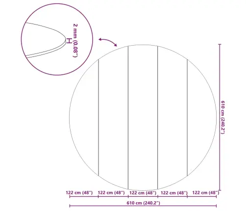 Baseina Grīdas Audums, Melns Ø 610 Cm, Neausts Audums, Apaļš Vidaxl