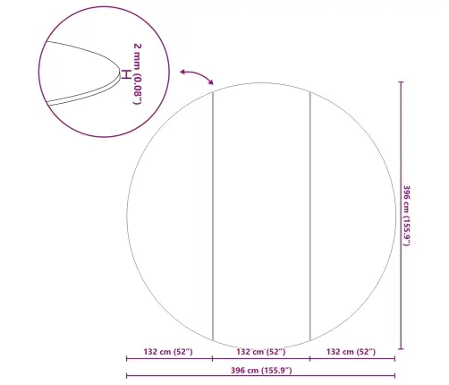 Baseina Zemes Audums, Melns, Ø 396 Cm, Neovīna Audums, Apaļš. Vidaxl