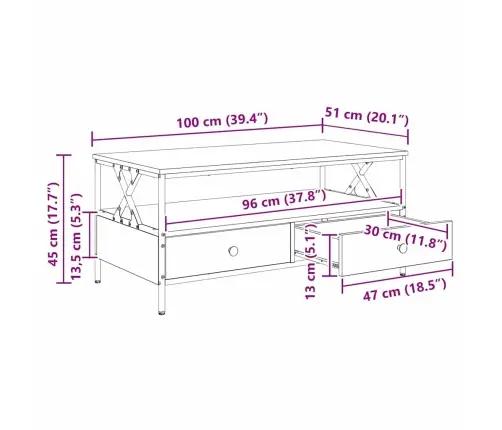 Kohvilaud With Drawer Vana Puit 100 X 51 X 45 Cm Tehispuit Kohvilaud With Drawer Vana Puit 100 X 51 X 45 Cm Tehispuit
