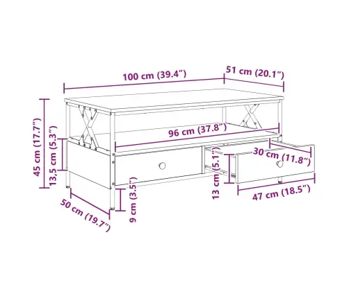 Kafijas Galdiņš Vecs Koks 100 X 51 X 45 Cm Inženierijas Koks Vidaxl