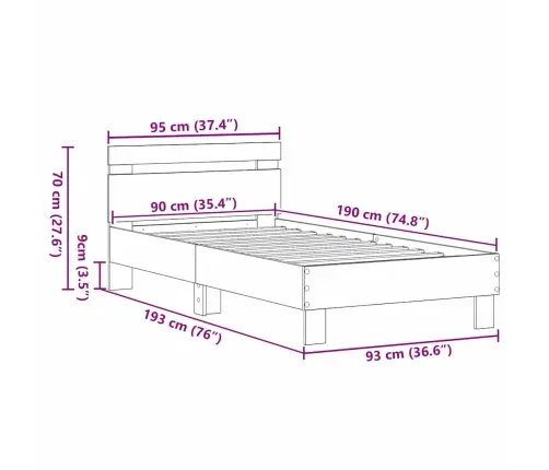 Lovos Rėmas Juoda Ąžuolo 90 X 190 Cm Apdirbta Mediena