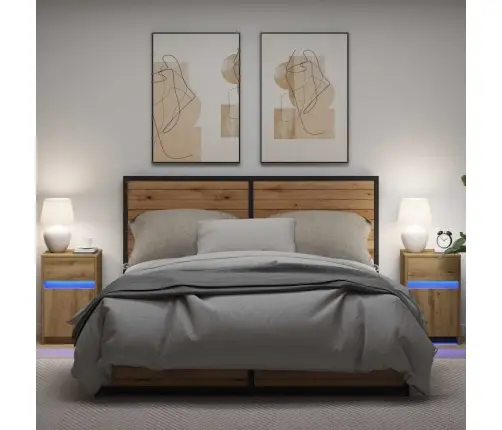 Led Voodiöötükk 2 Pcs Käsitöötamm 38 X 34 X 61 Cm Tehispuit