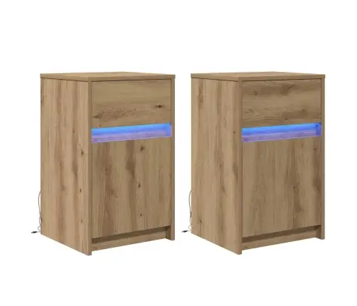 Led Voodiöötükk 2 Pcs Käsitöötamm 38 X 34 X 61 Cm Tehispuit