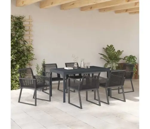 Dārza Ēdamgalds 7 Pcs Melna Vidējs Pulverkrāsots Tērauds & Pīts Vidaxl