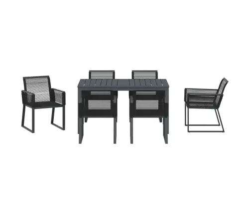 Dārza Ēdamgalds 7 Pcs Melna Vidējs Pulverkrāsots Tērauds & Pīts Vidaxl