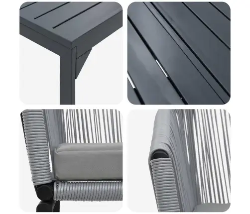 Dārza Ēdamgalds 7 Pcs Pelēka Liels Metāls & Rotangpalma Vidaxl