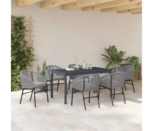 Dārza Ēdamgalds 7 Pcs Pelēka Liels Metāls & Rotangpalma Vidaxl