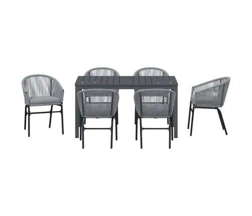 Dārza Ēdamgalds 7 Pcs Pelēka Liels Metāls & Rotangpalma Vidaxl