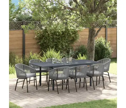 Sodo Valgomojo Komplektas 9 Pcs Pilka Poliratanas