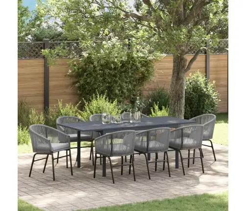 Dārza Galds 9 Pcs Pelēka Lieli Metāla Rāmis, Virve, Audums Vidaxl