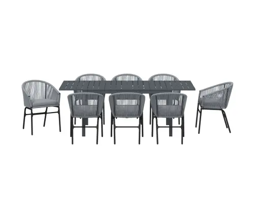 Dārza Galds 9 Pcs Pelēka Lieli Metāla Rāmis, Virve, Audums Vidaxl