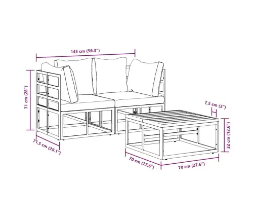 Dārza Dīvānu Komplekts 3 Pcs Melna 70 X 70 X 32 Cm Alumīnijs Vidaxl