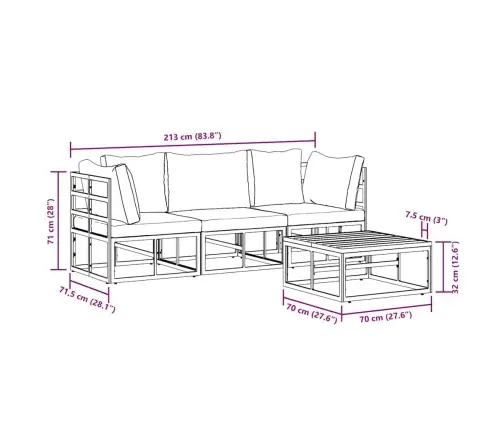 Dārza Dīvānu Komplekts 4 Pcs Melna 70 X 70 X 32 Cm Alumīnijs Vidaxl