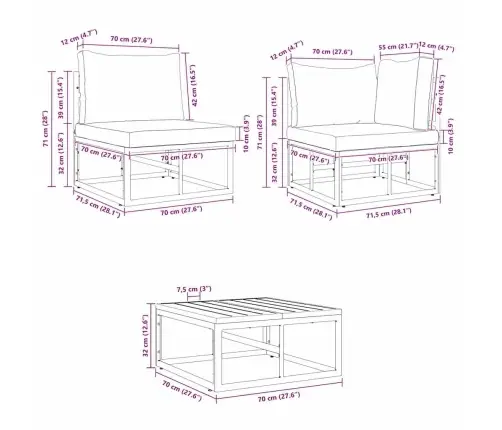 Dārza Dīvānu Komplekts 4 Pcs Melna 70 X 70 X 32 Cm Alumīnijs Vidaxl