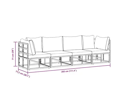 Dārza Dīvānu Komplekts 4 Pcs Melna 283 X 71.5 X 71 Cm Alumīnijs Vidaxl