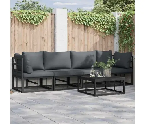 Sodo Sofų Rinkinys 5 Pcs Juoda Metalas