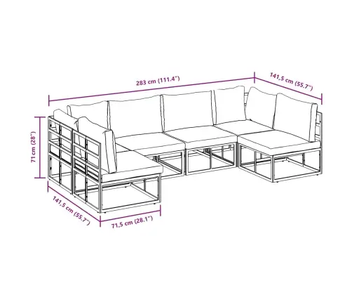Dārza Dīvānu Komplekts 6 Pcs Melna 283 X 141.5 X 71 Cm Vidaxl