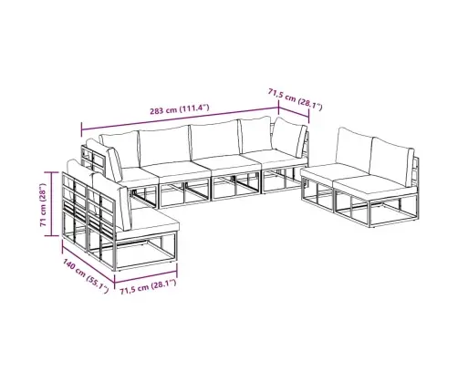 Dārza Dīvānu Komplekts 8 Pcs Melna 283 X 71.5 X 71 Cm Alumīnijs Vidaxl