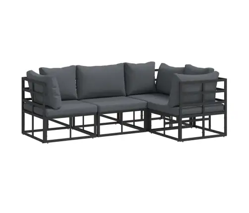 Dārza Dīvānu Komplekts 4 Pcs Melna 213 X 143 X 71 Cm Alumīnijs Vidaxl