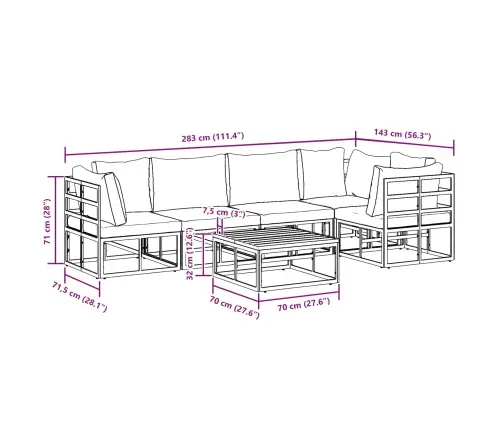 Dārza Dīvānu Komplekts 6 Pcs Melna 70 X 70 X 32 Cm Alumīnijs Vidaxl