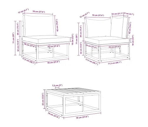Dārza Dīvānu Komplekts 6 Pcs Melna 70 X 70 X 32 Cm Alumīnijs Vidaxl
