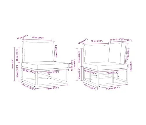 Dārza Dīvānu Komplekts 6 Pcs Melna 70 X 70 X 32 Cm Alumīnijs Vidaxl