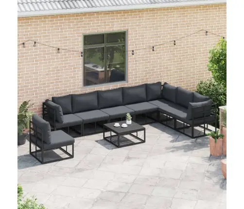 Dārza Dīvānu Komplekts 9 Pcs Melna 70 X 70 X 32 Cm Alumīnijs Vidaxl
