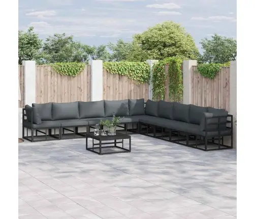 Dārza Dīvānu Komplekts 10 Pcs Melna 70 X 70 X 32 Cm Alumīnijs Vidaxl