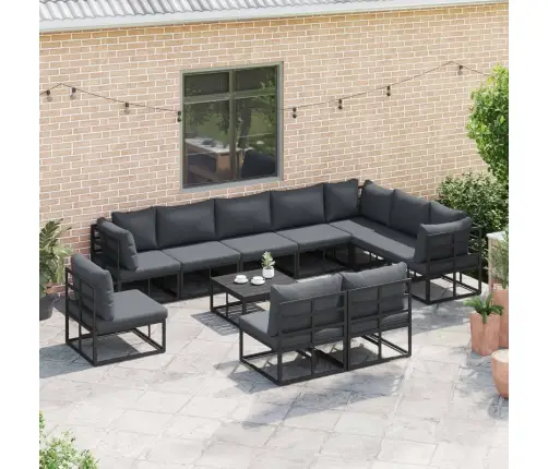 Dārza Dīvānu Komplekts 11 Pcs Melna 70 X 70 X 32 Cm Alumīnijs Vidaxl