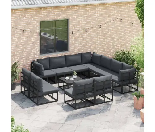 Dārza Dīvānu Komplekts 12 Pcs Melna 70 X 70 X 32 Cm Alumīnijs Vidaxl
