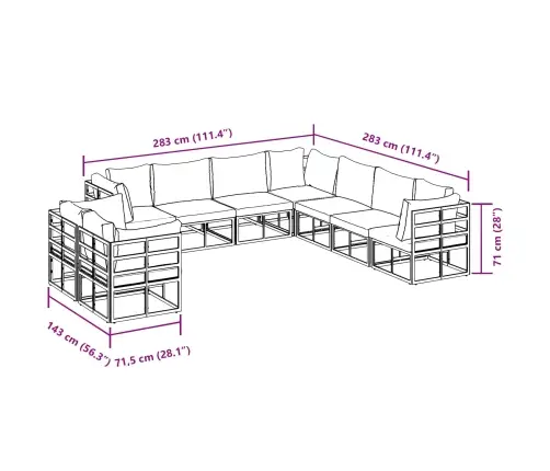 Sodo Sofų Rinkinys Su Pagalve 9 Pcs Juoda Aliuminis