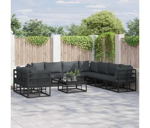 Dārza Dīvānu Komplekts 10 Pcs Melna 70 X 70 X 32 Cm Alumīnijs Vidaxl