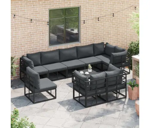 Dārza Dīvānu Komplekts 10 Pcs Melna 70 X 70 X 32 Cm Alumīnijs Vidaxl