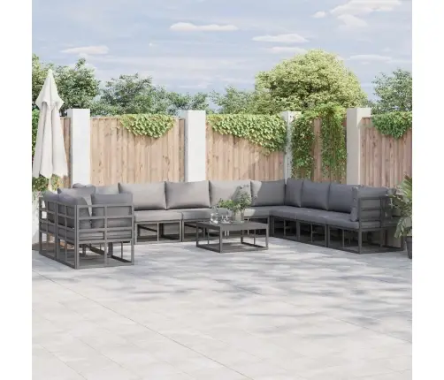 Dārza Dīvānu Komplekts Ar Spilvenu 11 Pcs Melna Alumīnijs