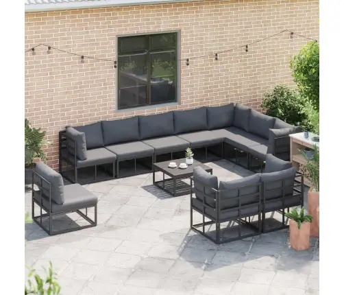 Dārza Dīvānu Komplekts Ar Spilvenu 11 Pcs Melna Alumīnijs