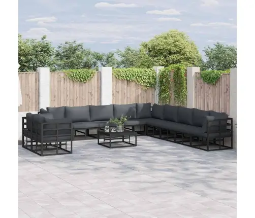 Dārza Dīvānu Komplekts Ar Spilvenu 11 Pcs Melna Alumīnijs