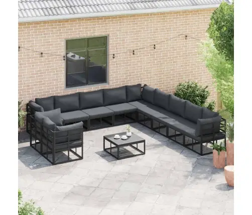 Dārza Dīvānu Komplekts Ar Spilvenu 11 Pcs Melna Alumīnijs