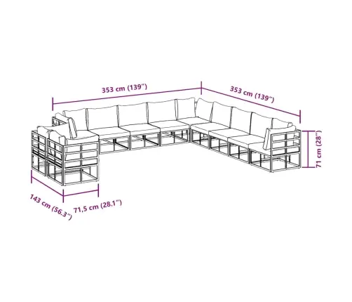 Dārza Dīvānu Komplekts Ar Spilvenu 11 Pcs Melna Alumīnijs