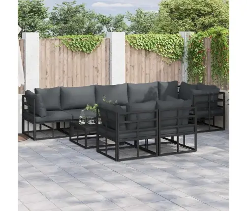 Dārza Dīvānu Komplekts Ar Spilvenu 8 Pcs Melna Alumīnijs