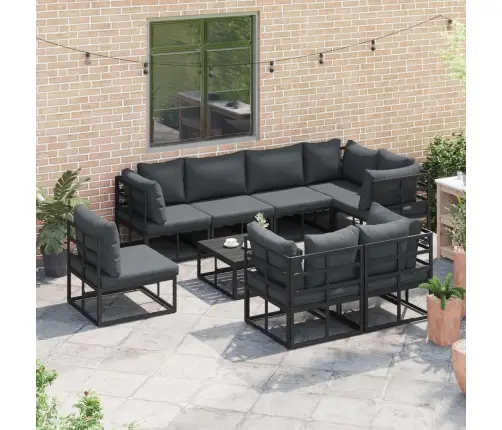 Dārza Dīvānu Komplekts Ar Spilvenu 8 Pcs Melna Alumīnijs